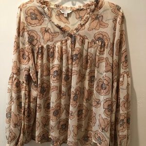 Lucky Brand sheer floral top/blouse.